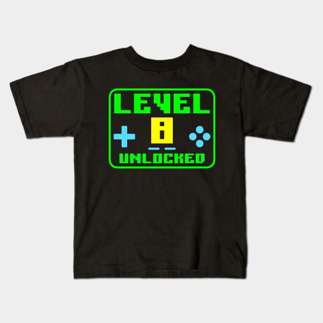 Level 8 Unlocked Kids T-Shirt by colorsplash